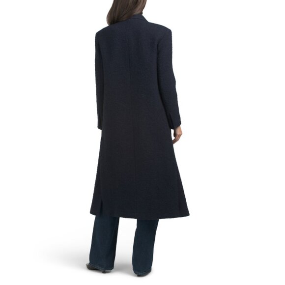 SANDRO Bleu Marine Long Collared Coat - Picture 2 of 2